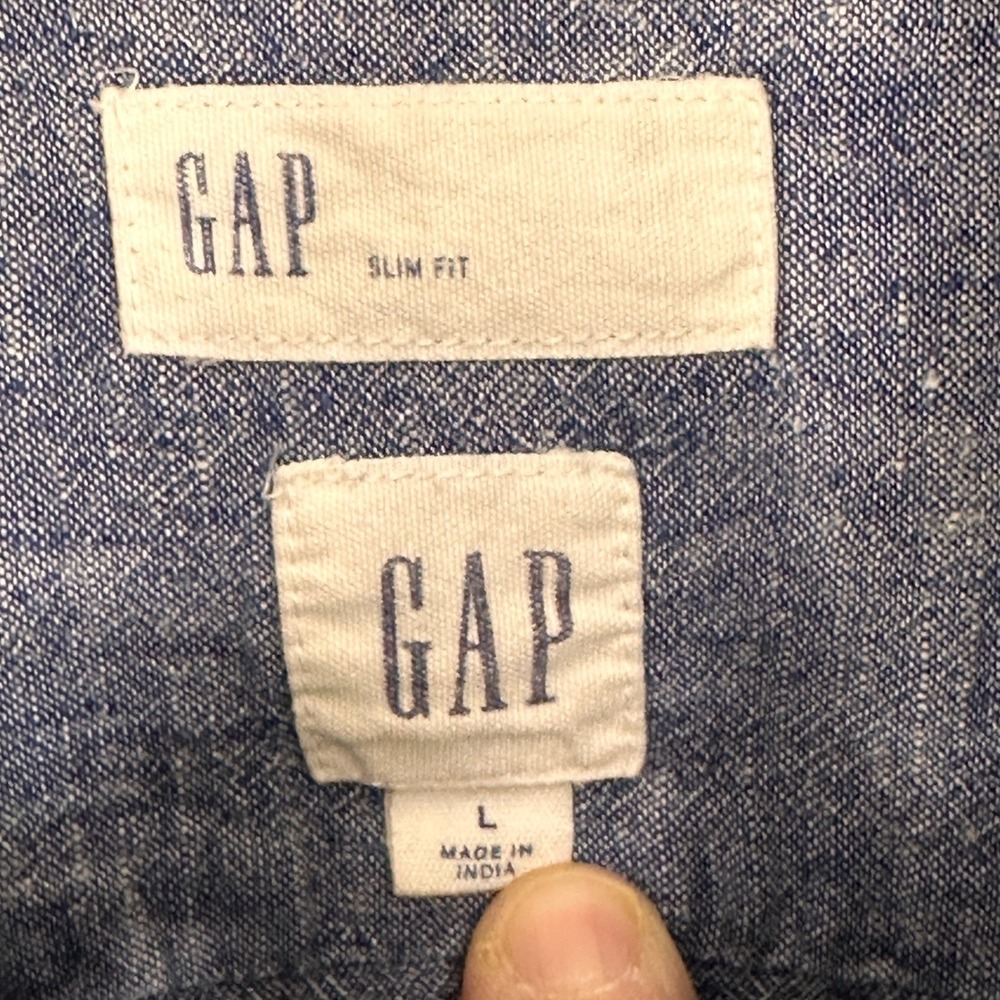 Gap Linen Cotton Blend Short Sleeve Shirt Mens Large Blue Slim Fit | Coastal - Picture 4 of 7